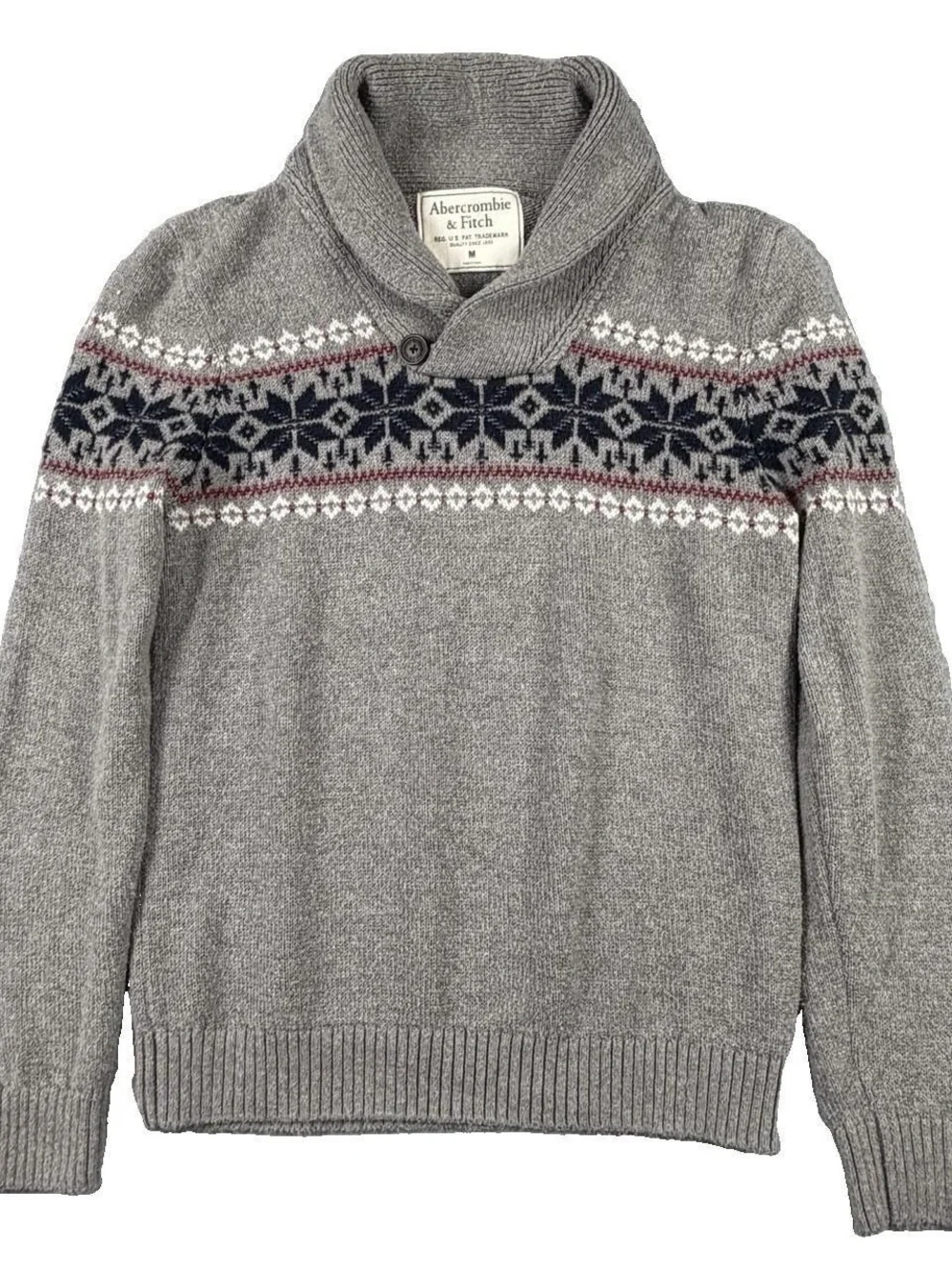 Abercrombie & Fitch Men’s Fair Isle Shawl Collar Sweater Gray Size L